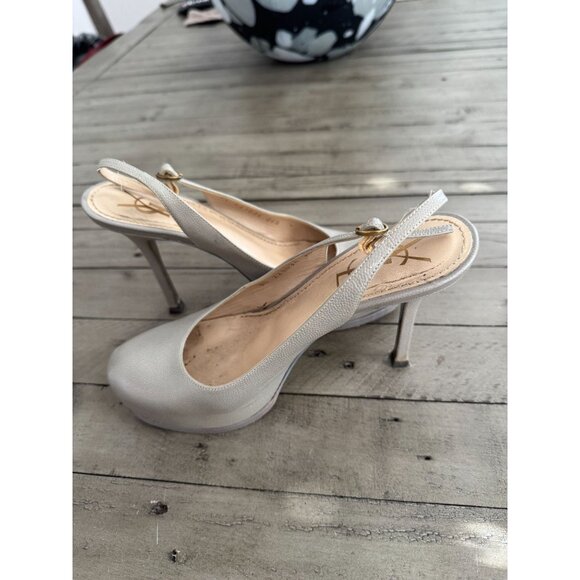 YSL Yves Saint Laurent Grey Leather Tribtoo Tribute Platform Slingback Pumps 6.5 - Picture 9 of 12